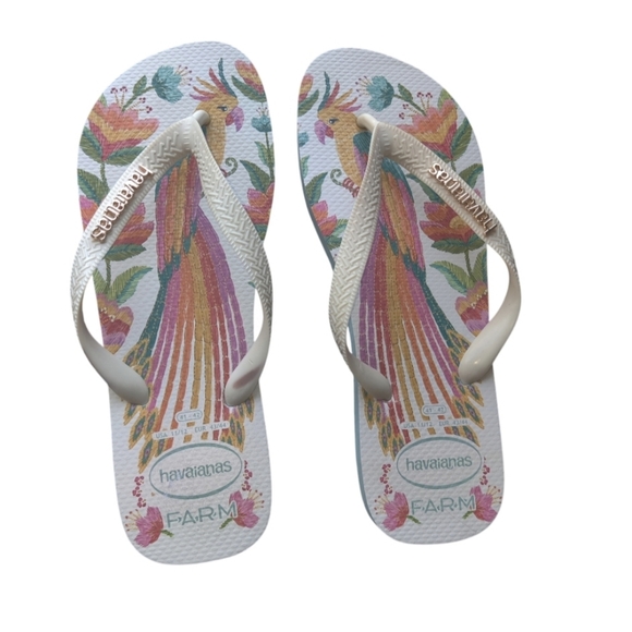 Havaianas Farm Rio Araris Sandals Flip Flops Tropical White Women's Size 11/12 - Picture 2 of 5